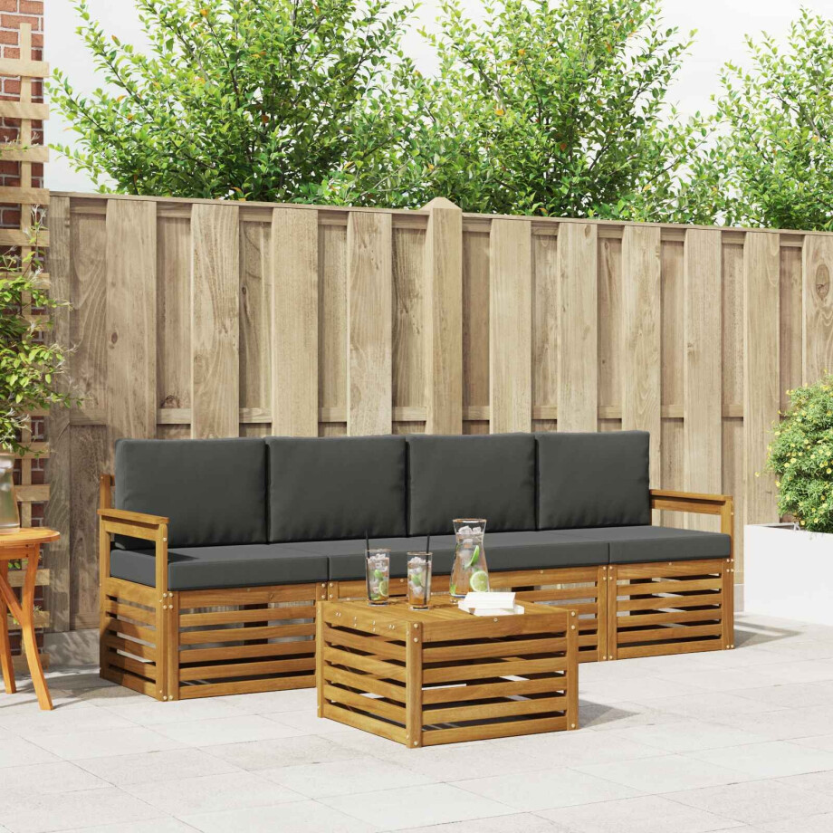 vidaXL Sofa-Sets 5 pcs Natuurlijk en Antraciet Massief Acaciahout afbeelding 1