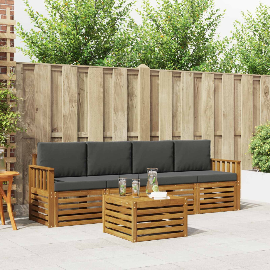 vidaXL Sofa-Sets 5 pcs Natuurlijk en Antraciet Massief Acaciahout afbeelding 1