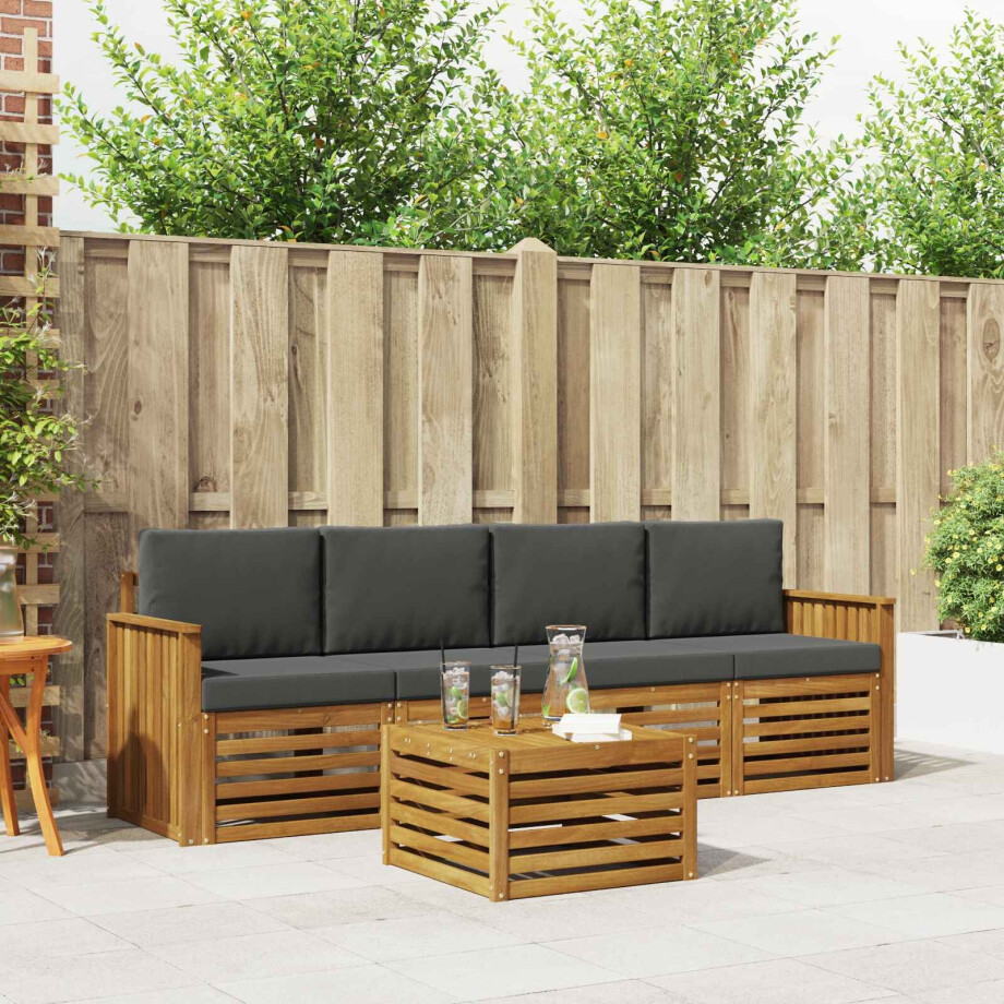 vidaXL Sofa-Sets 5 pcs Natuurlijk en Antraciet Massief Acaciahout afbeelding 1