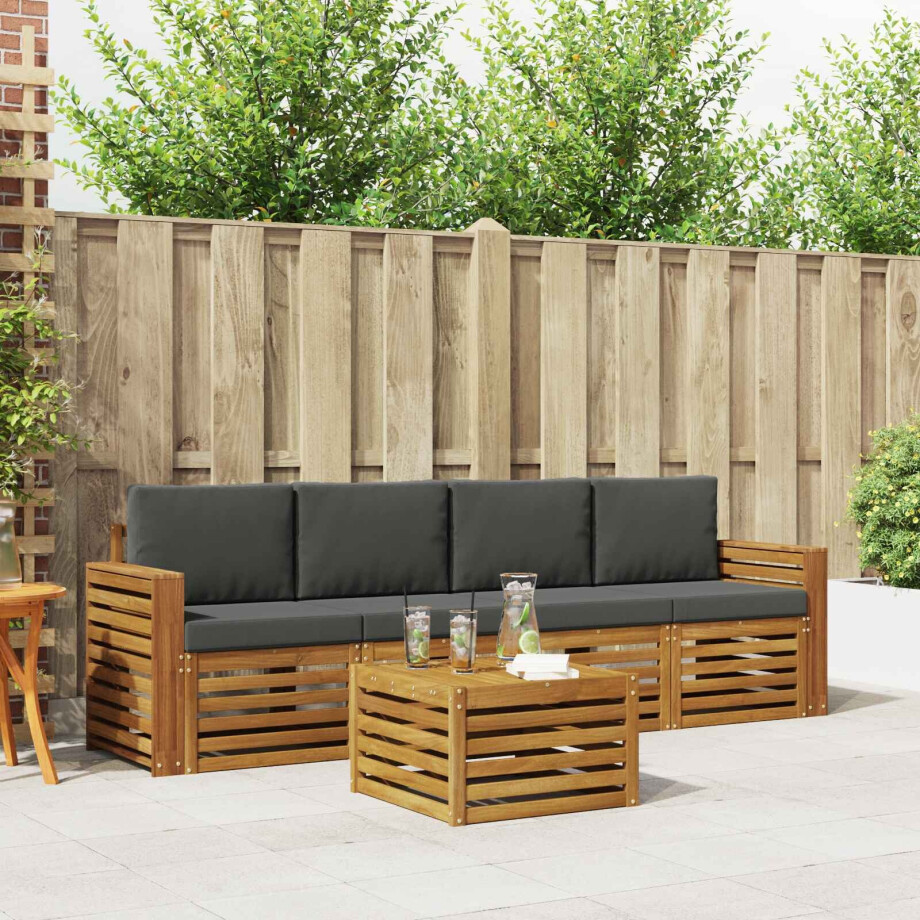 vidaXL Sofa-Sets 5 pcs Natuurlijk en Antraciet Massief Acaciahout afbeelding 1