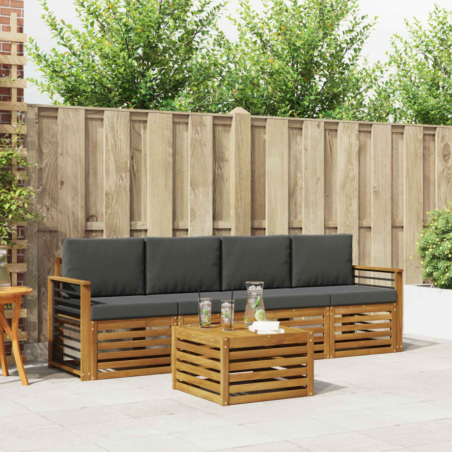 vidaXL Sofa-Sets 5 pcs Natuurlijk en Antraciet Massief Acaciahout afbeelding 1