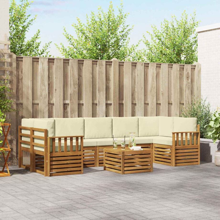 vidaXL Sofa-Sets 8 pcs Natuurlijk en Crème Massief Acaciahout vidaXL Sofa-Sets 8 pcs Natuurlijk en Crème Massief Acaciahout afbeelding 1
