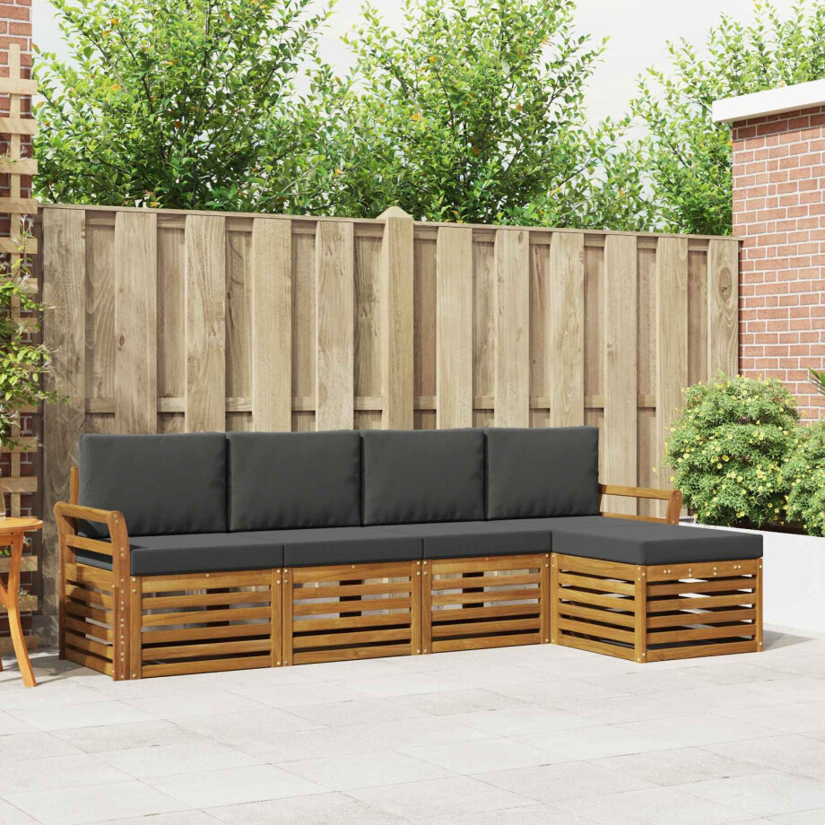 vidaXL Sofa-Sets 5 pcs Natuurlijk en Antraciet Massief Acaciahout afbeelding 1