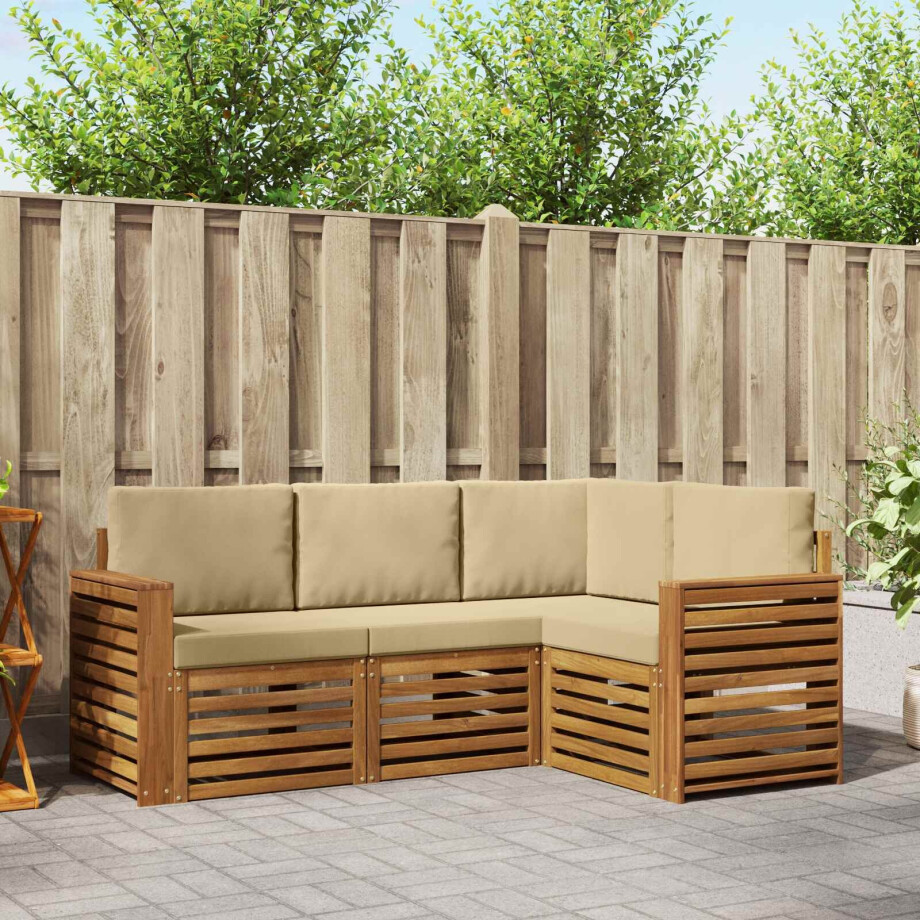 vidaXL Sofa-Sets 4 pcs Natuurlijk en Beige Massief Acaciahout afbeelding 1