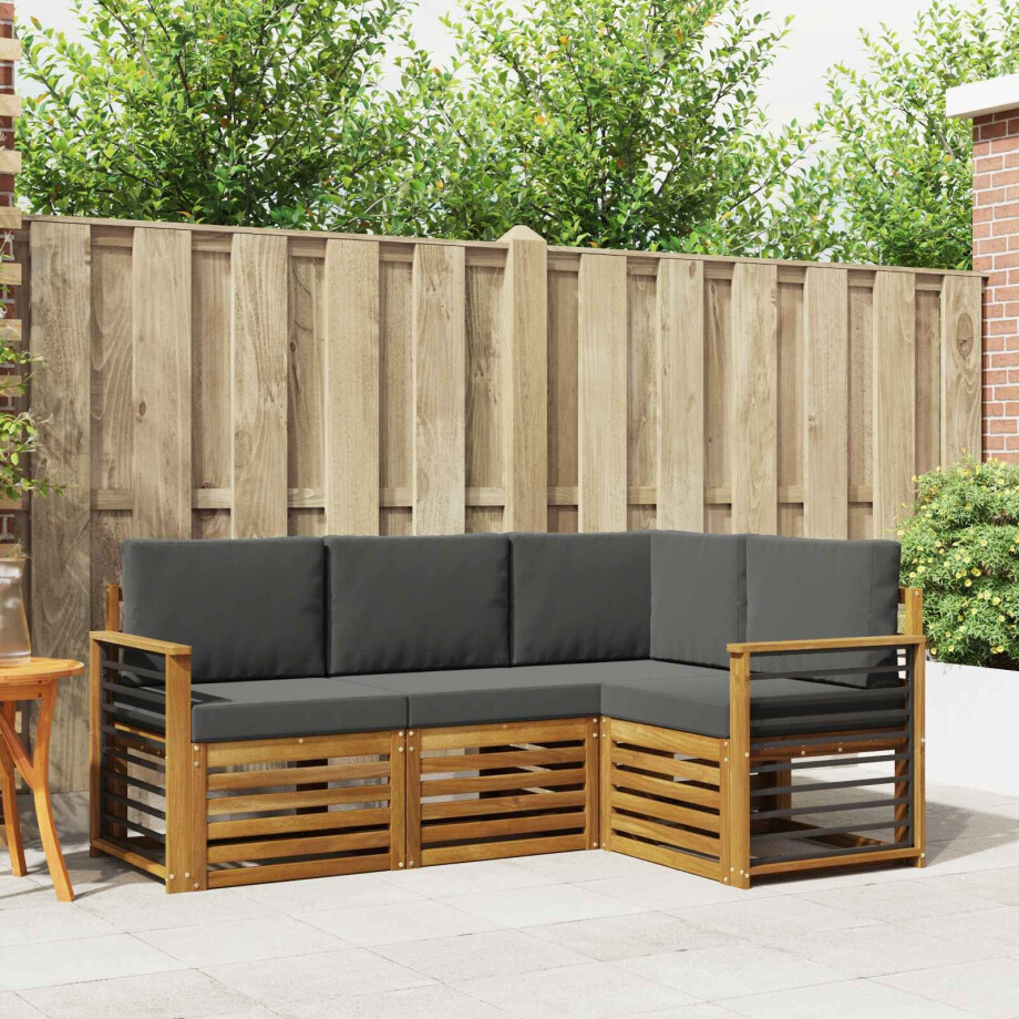 vidaXL Sofa-Sets 4 pcs Natuurlijk en Antraciet Massief Acaciahout afbeelding 1