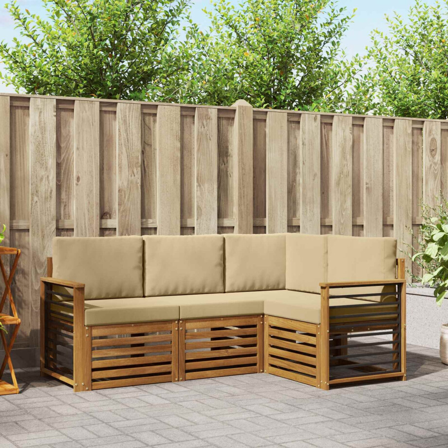 vidaXL Sofa-Sets 4 pcs Natuurlijk en Beige Massief Acaciahout afbeelding 1