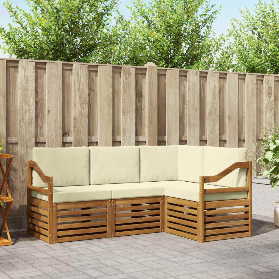 vidaXL Sofa-Sets 4 pcs Natuurlijk en Crème Massief Acaciahout afbeelding 1