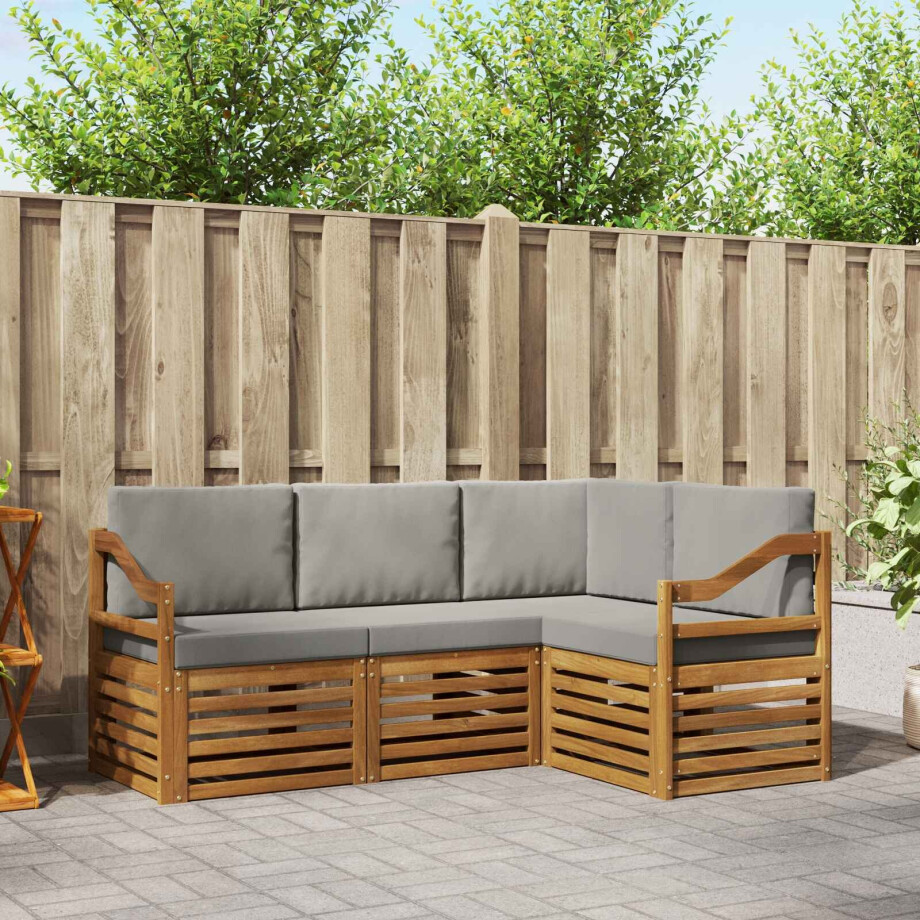 vidaXL Sofa-Sets 4 pcs Natuurlijk en Lichtgrijs Massief Acaciahout afbeelding 1