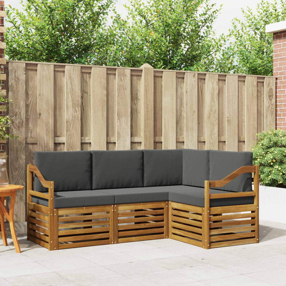 vidaXL Sofa-Sets 4 pcs Natuurlijk en Antraciet Massief Acaciahout afbeelding 1
