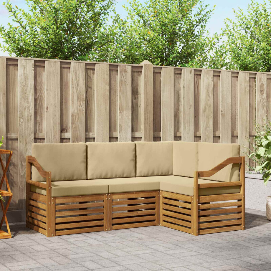vidaXL Sofa-Sets 4 pcs Natuurlijk en Beige Massief Acaciahout afbeelding 1