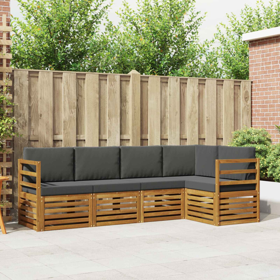 vidaXL Hoekbank Set 5 pcs Natuurlijk en Antraciet Massief Acaciahout afbeelding 1