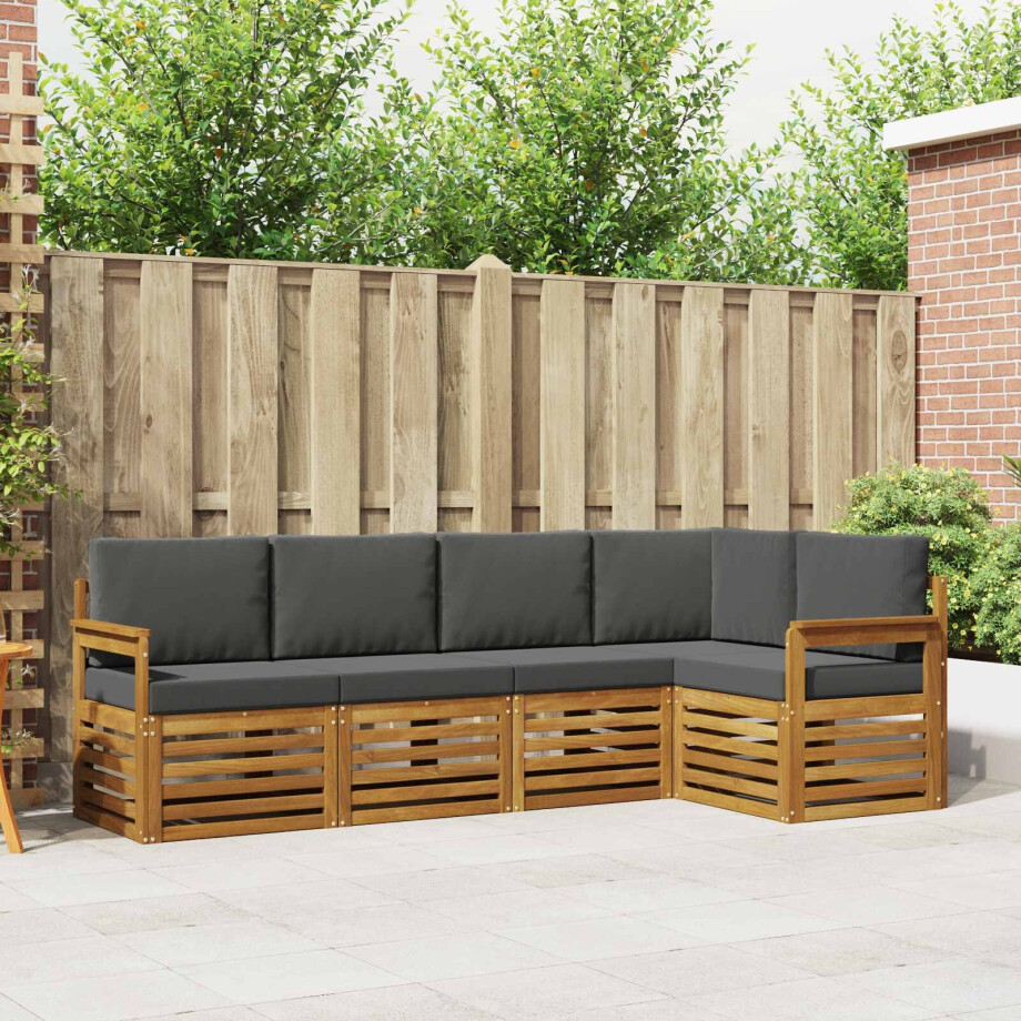 vidaXL Hoekbank Set 5 pcs Natuurlijk en Antraciet Massief Acaciahout afbeelding 1
