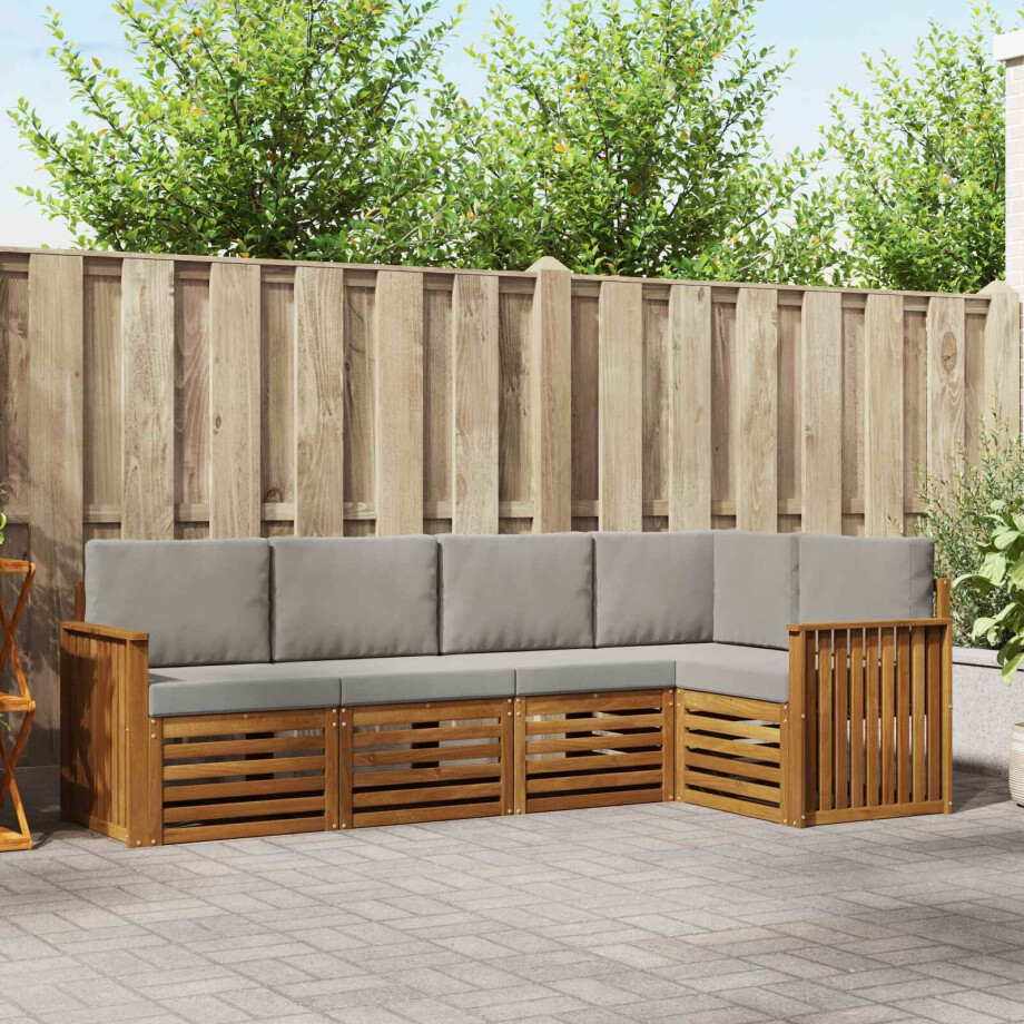 vidaXL Sofa-Sets 5 pcs Natuurlijk en Lichtgrijs Massief Acaciahout afbeelding 1