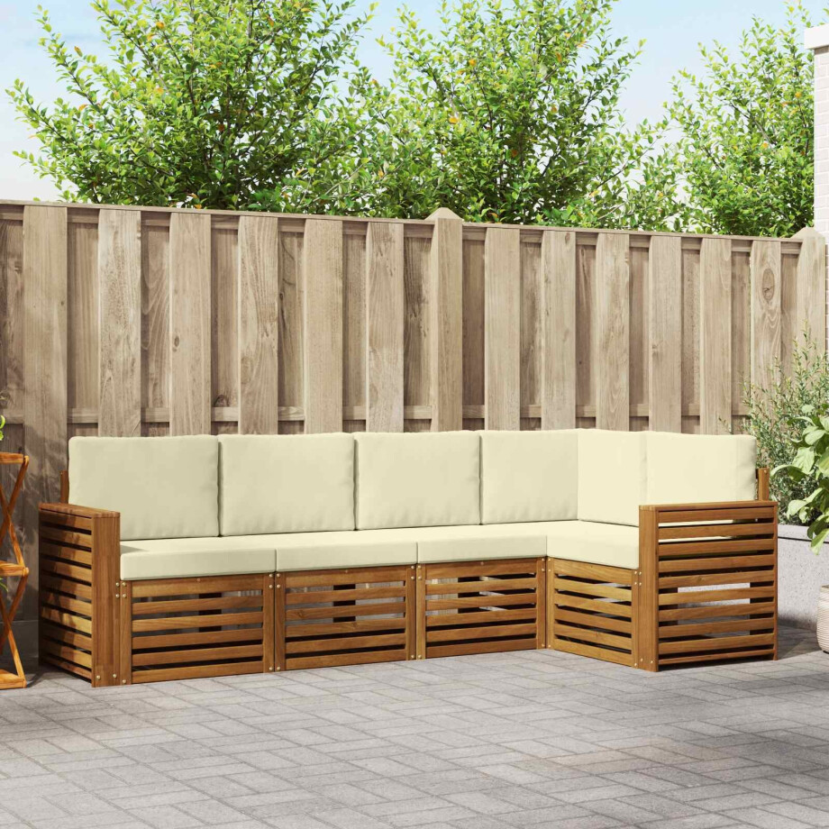 vidaXL Sofa-Sets 5 pcs Natuurlijk en Crème Massief Acaciahout afbeelding 1
