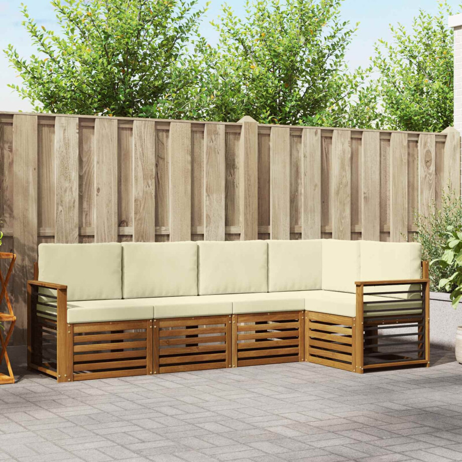 vidaXL Sofa-Sets 5 pcs Natuurlijk en Crème Massief Acaciahout afbeelding 1