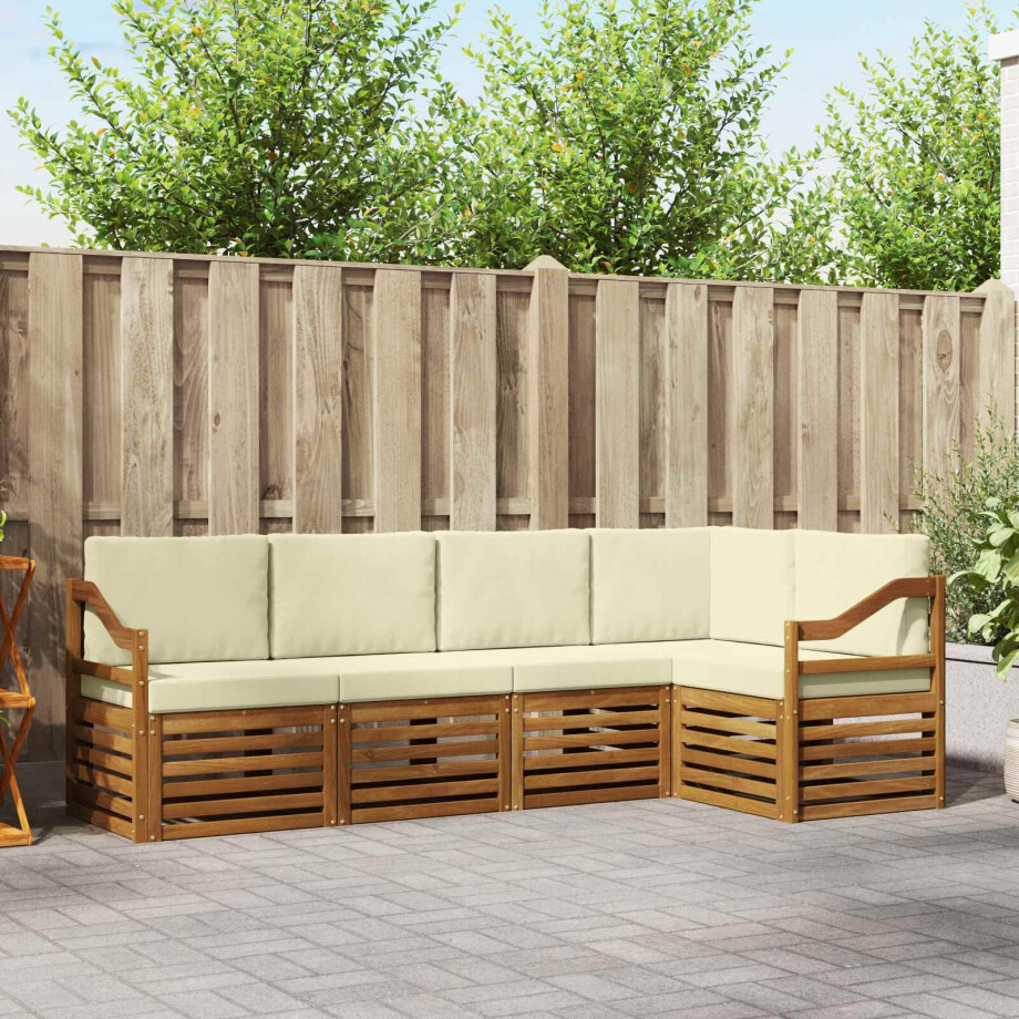 vidaXL Sofa-Sets 5 pcs Natuurlijk en Crème Massief Acaciahout afbeelding 1