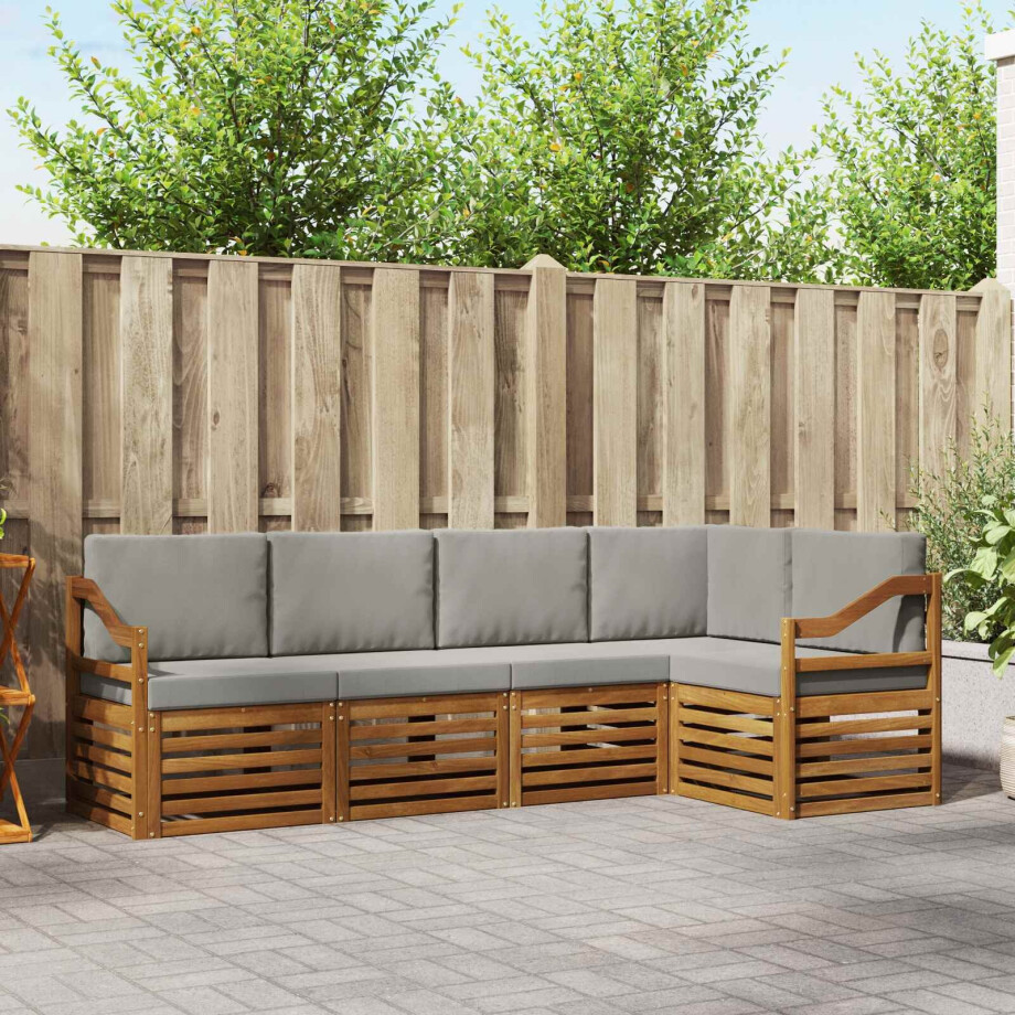 vidaXL Sofa-Sets 5 pcs Natuurlijk en Lichtgrijs Massief Acaciahout afbeelding 1