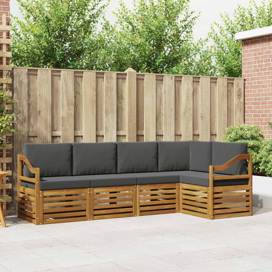 vidaXL Sofa-Sets 5 pcs Natuurlijk en Antraciet Massief Acaciahout afbeelding 1