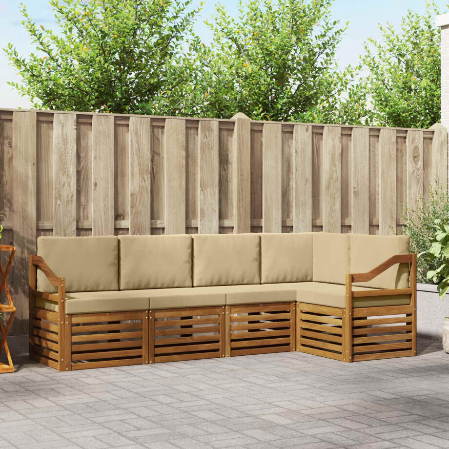 vidaXL Sofa-Sets 5 pcs Natuurlijk en Beige Massief Acaciahout afbeelding 1
