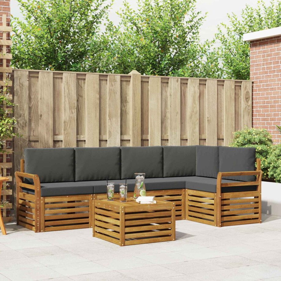 vidaXL Hoekbank Set 6 pcs Natuurlijk en Antraciet Massief Acaciahout afbeelding 1