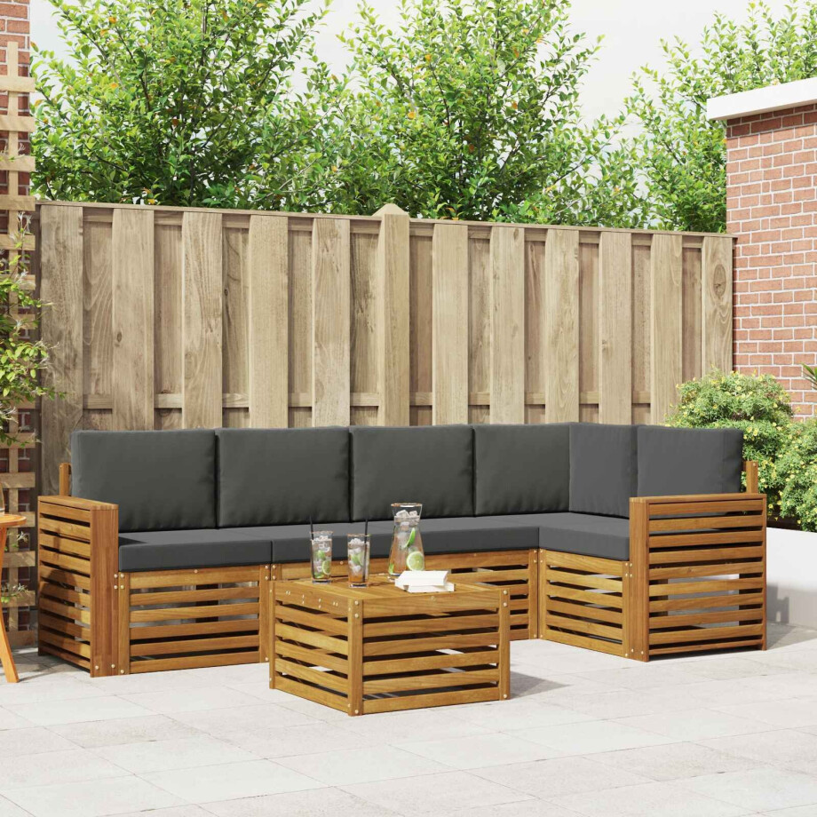 vidaXL Hoekbank Set 6 pcs Natuurlijk en Antraciet Massief Acaciahout afbeelding 1