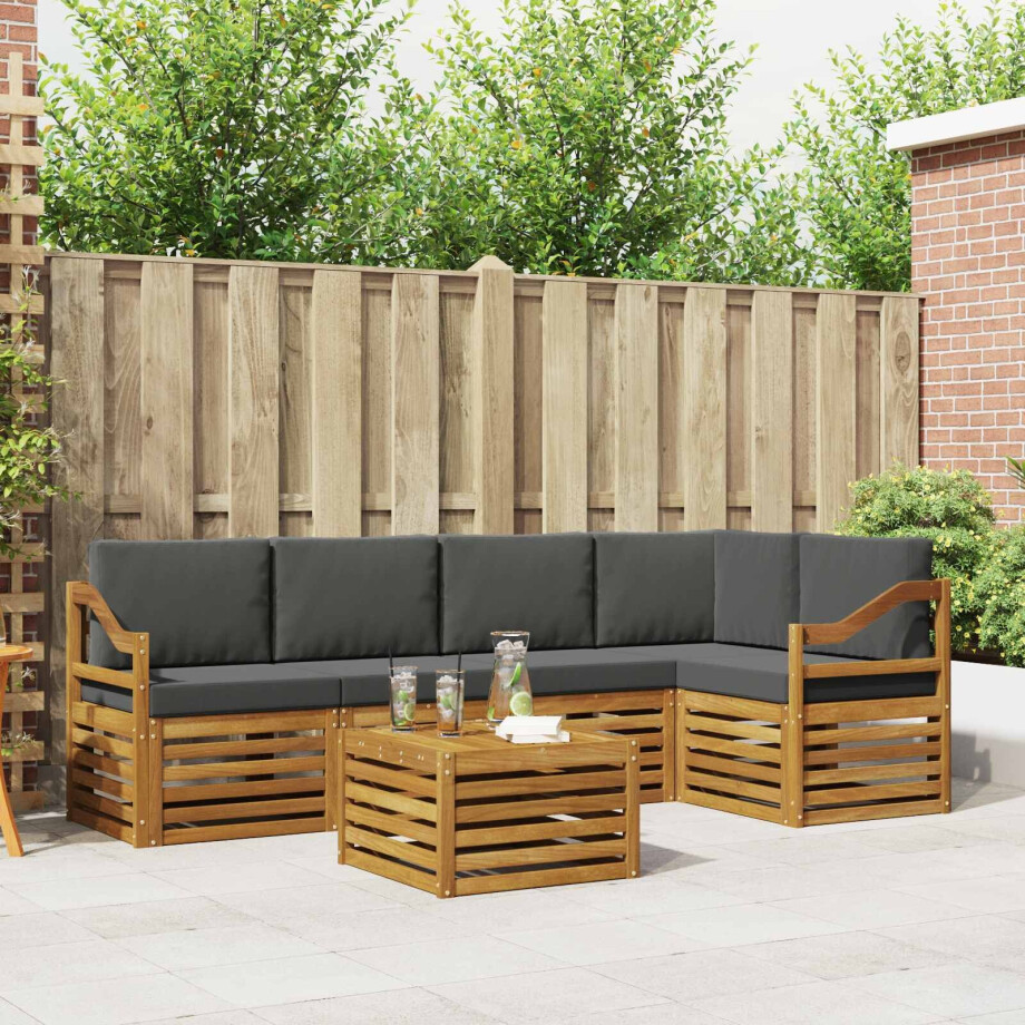 vidaXL Hoekbank Set 6 pcs Natuurlijk en Antraciet Massief Acaciahout afbeelding 1