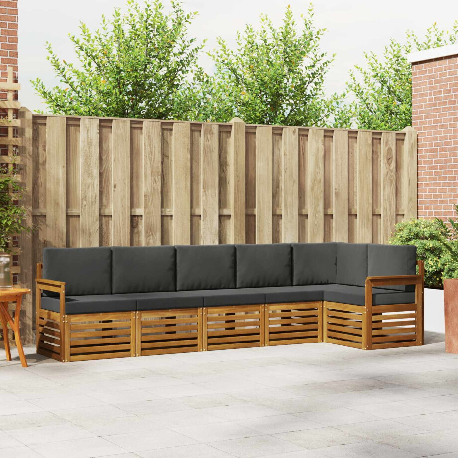 vidaXL Hoekbank Set 6 pcs Natuurlijk en Antraciet Massief Acaciahout afbeelding 1