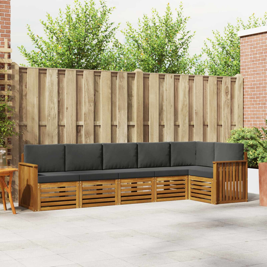 vidaXL Hoekbank Set 6 pcs Natuurlijk en Antraciet Massief Acaciahout afbeelding 1