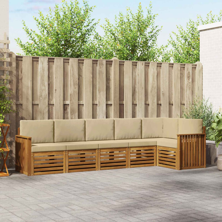 vidaXL Hoekbank Set 6 pcs Natuurlijk en Beige Massief Acaciahout afbeelding 1