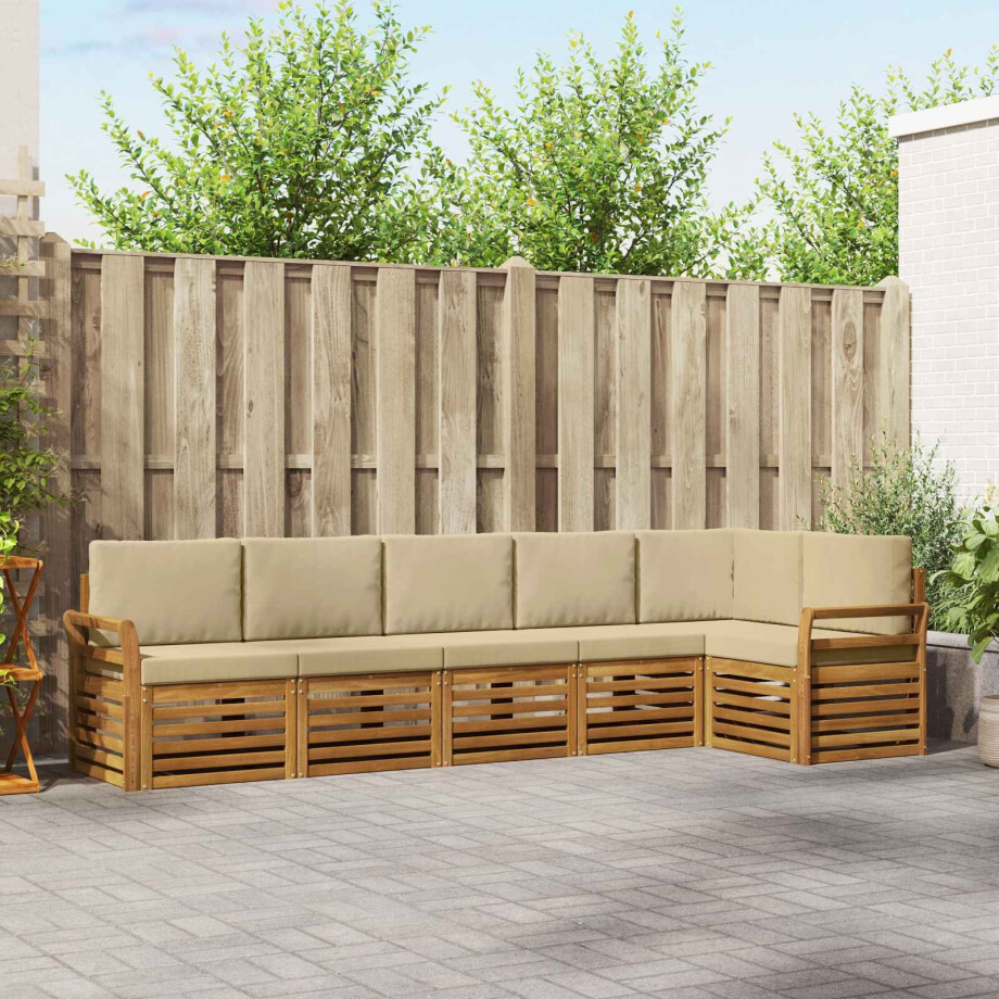 vidaXL Hoekbank Set 6 pcs Natuurlijk en Beige Massief Acaciahout afbeelding 1