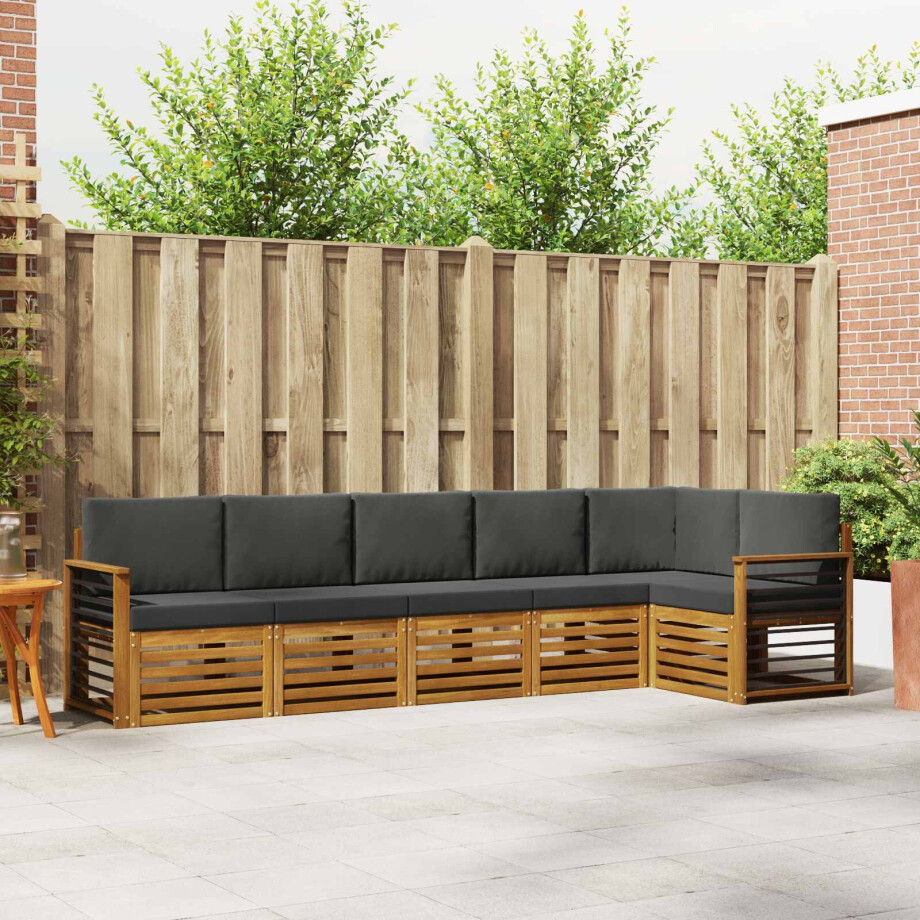 vidaXL Hoekbank Set 6 pcs Natuurlijk en Antraciet Massief Acaciahout afbeelding 1
