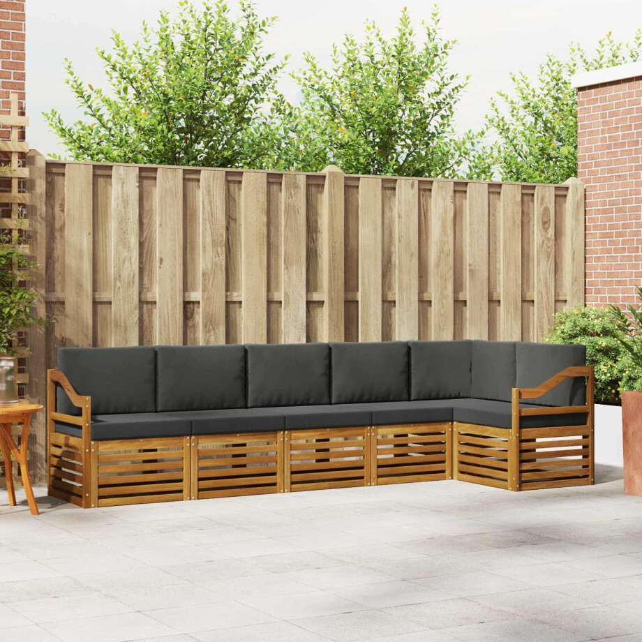 vidaXL Hoekbank Set 6 pcs Natuurlijk en Antraciet Massief Acaciahout afbeelding 1