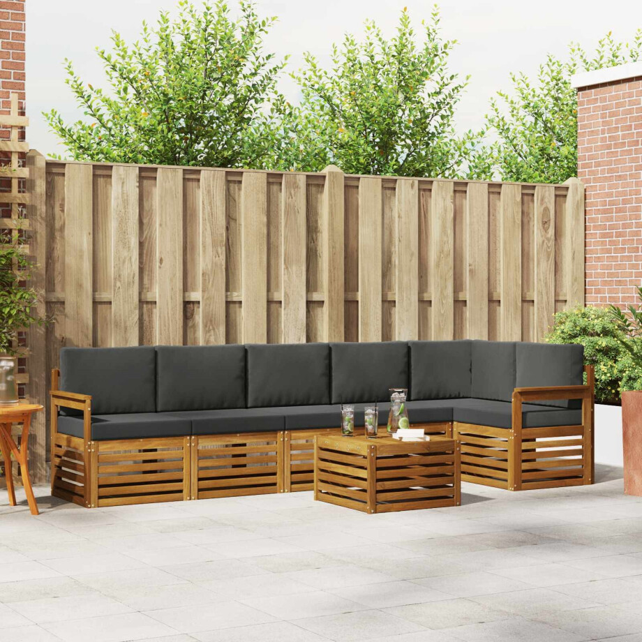 vidaXL Hoekbank Set 7 pcs Natuurlijk en Antraciet Massief Acaciahout afbeelding 1