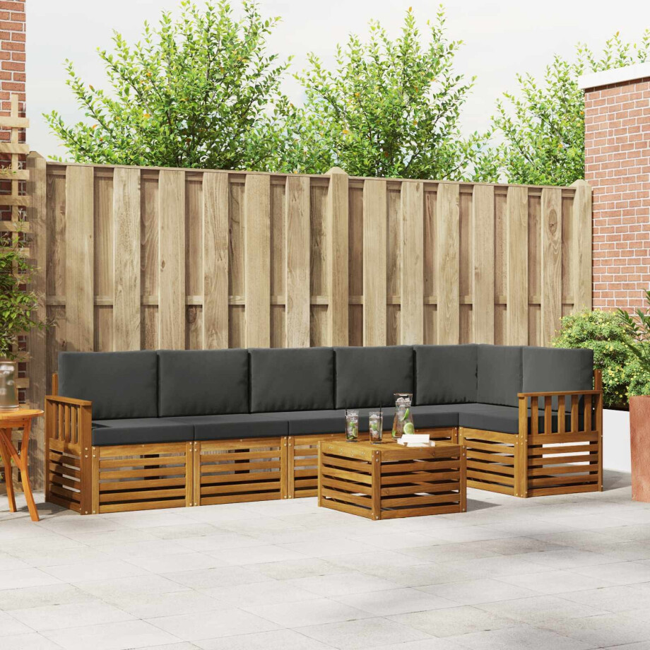 vidaXL Hoekbank Set 7 pcs Natuurlijk en Antraciet Massief Acaciahout afbeelding 1