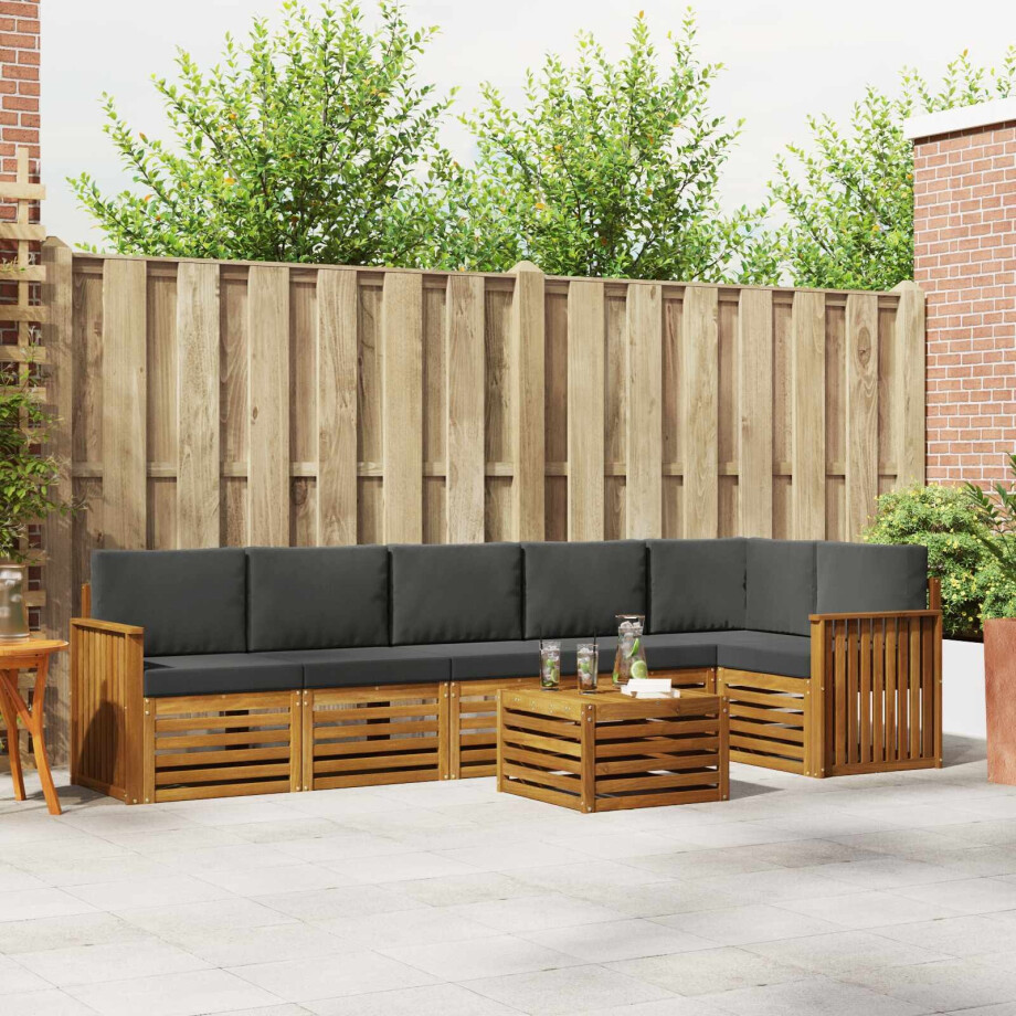 vidaXL Hoekbank Set 7 pcs Natuurlijk en Antraciet Massief Acaciahout afbeelding 1