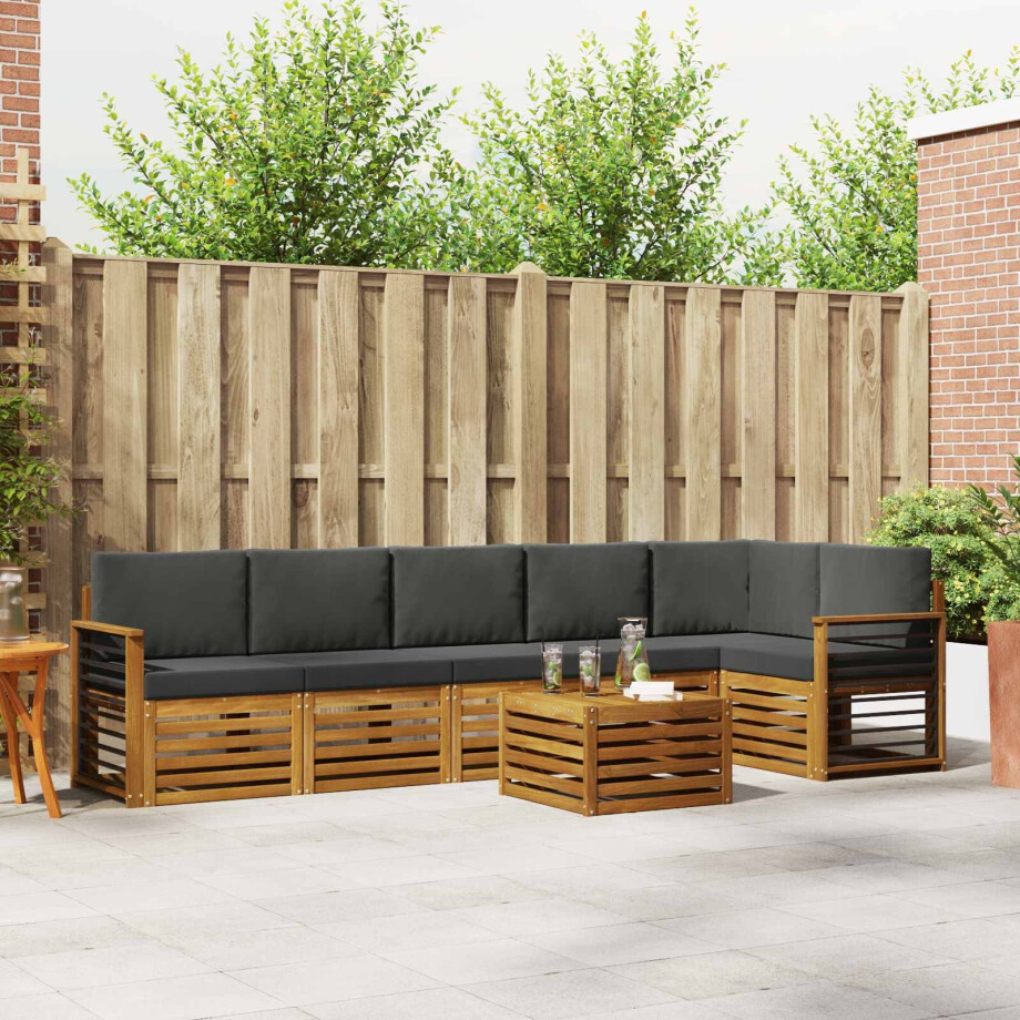 vidaXL Hoekbank Set 7 pcs Natuurlijk en Antraciet Massief Acaciahout afbeelding 1