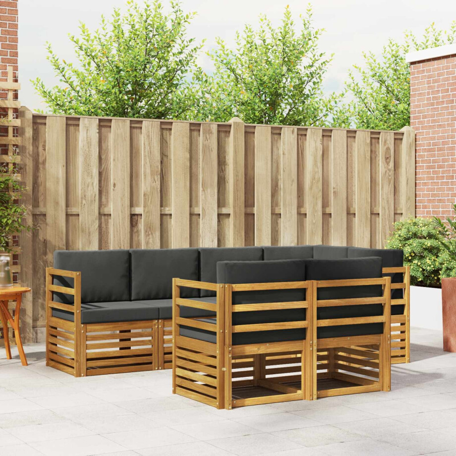 vidaXL Hoekbank Set 7 pcs Natuurlijk en Antraciet Massief Acaciahout afbeelding 1