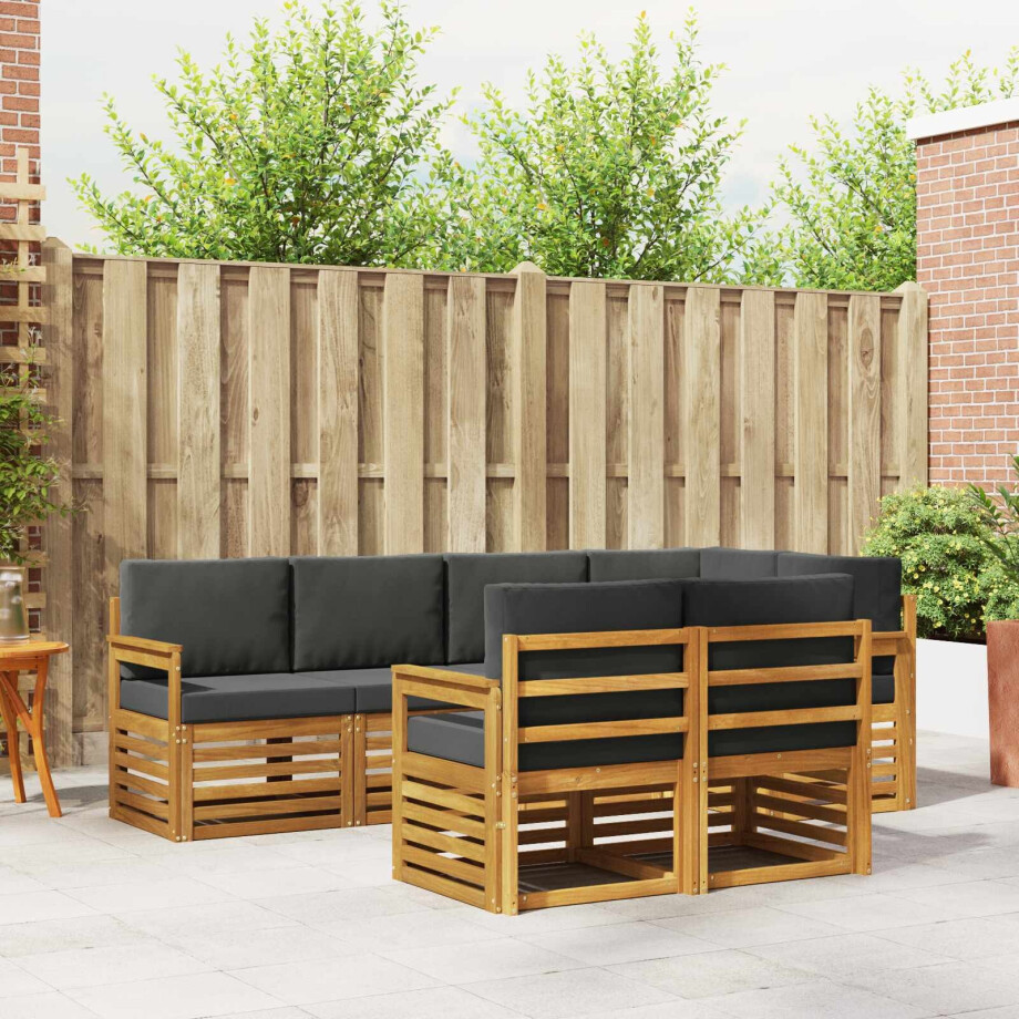 vidaXL Hoekbank Set 7 pcs Natuurlijk en Antraciet Massief Acaciahout afbeelding 1