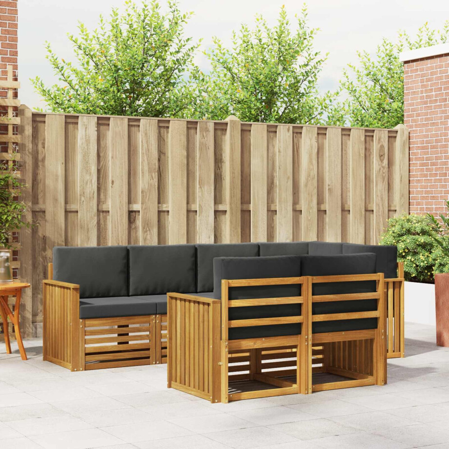 vidaXL Hoekbank Set 7 pcs Natuurlijk en Antraciet Massief Acaciahout afbeelding 1