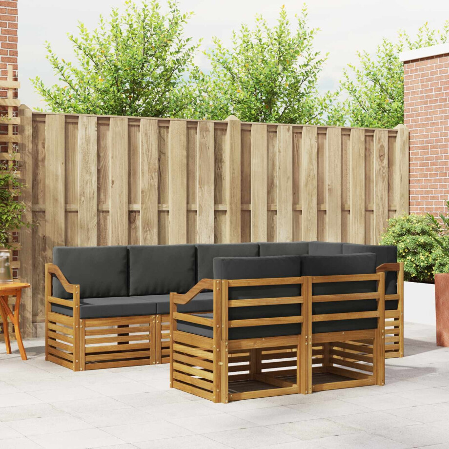 vidaXL Hoekbank Set 7 pcs Natuurlijk en Antraciet Massief Acaciahout afbeelding 1
