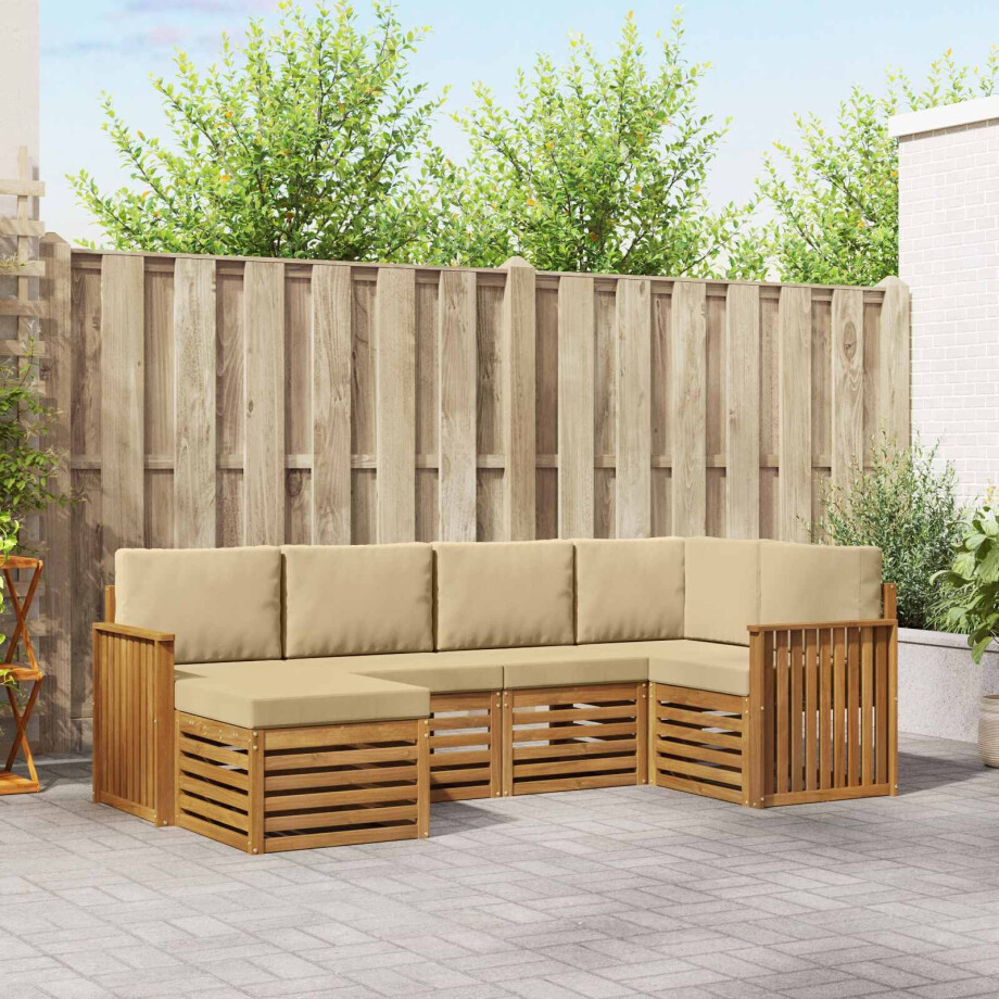 vidaXL Hoekbank Set 6 pcs Natuurlijk en Beige Massief Acaciahout afbeelding 1