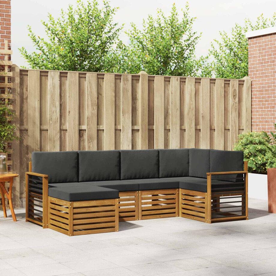 vidaXL Hoekbank Set 6 pcs Natuurlijk en Antraciet Massief Acaciahout afbeelding 1