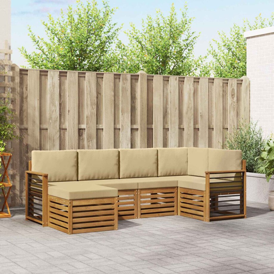 vidaXL Hoekbank Set 6 pcs Natuurlijk en Beige Massief Acaciahout afbeelding 1