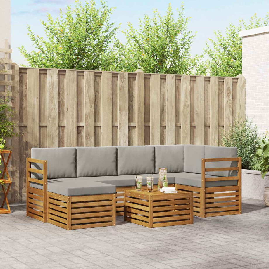vidaXL Sofa-Sets 7 pcs Natuurlijk en Lichtgrijs Massief Acaciahout afbeelding 1