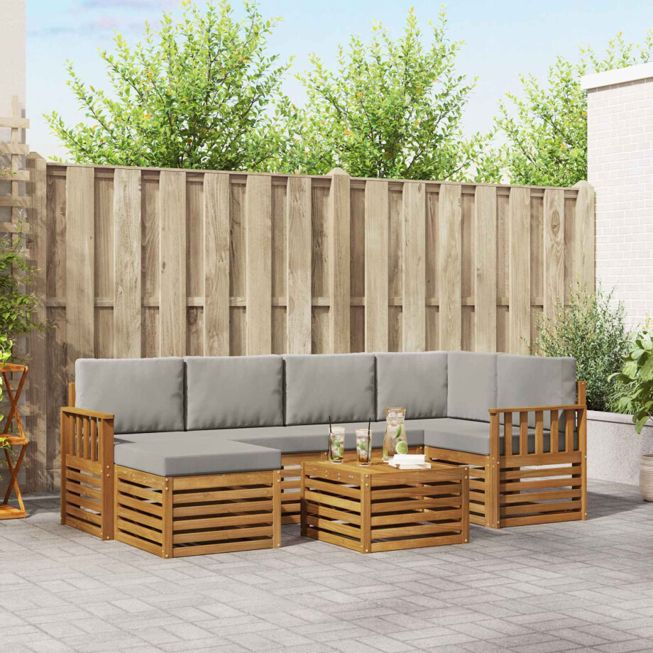 vidaXL Sofa-Sets 7 pcs Natuurlijk en Lichtgrijs Massief Acaciahout afbeelding 1