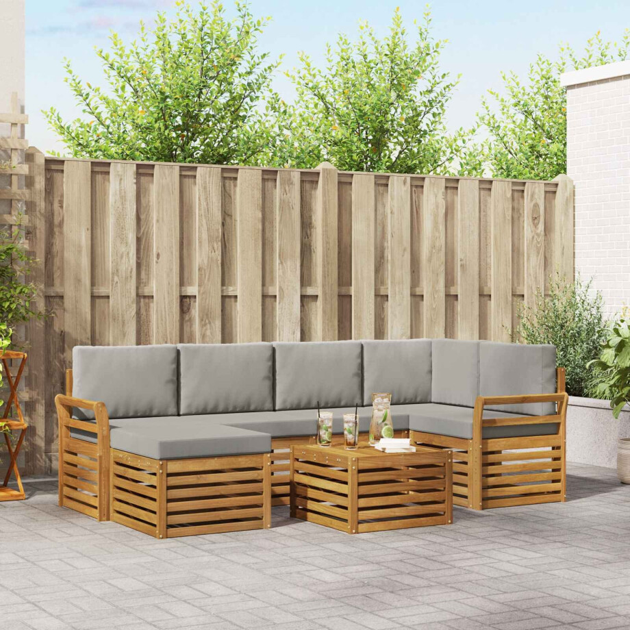 vidaXL Sofa-Sets 7 pcs Natuurlijk en Lichtgrijs Massief Acaciahout afbeelding 1