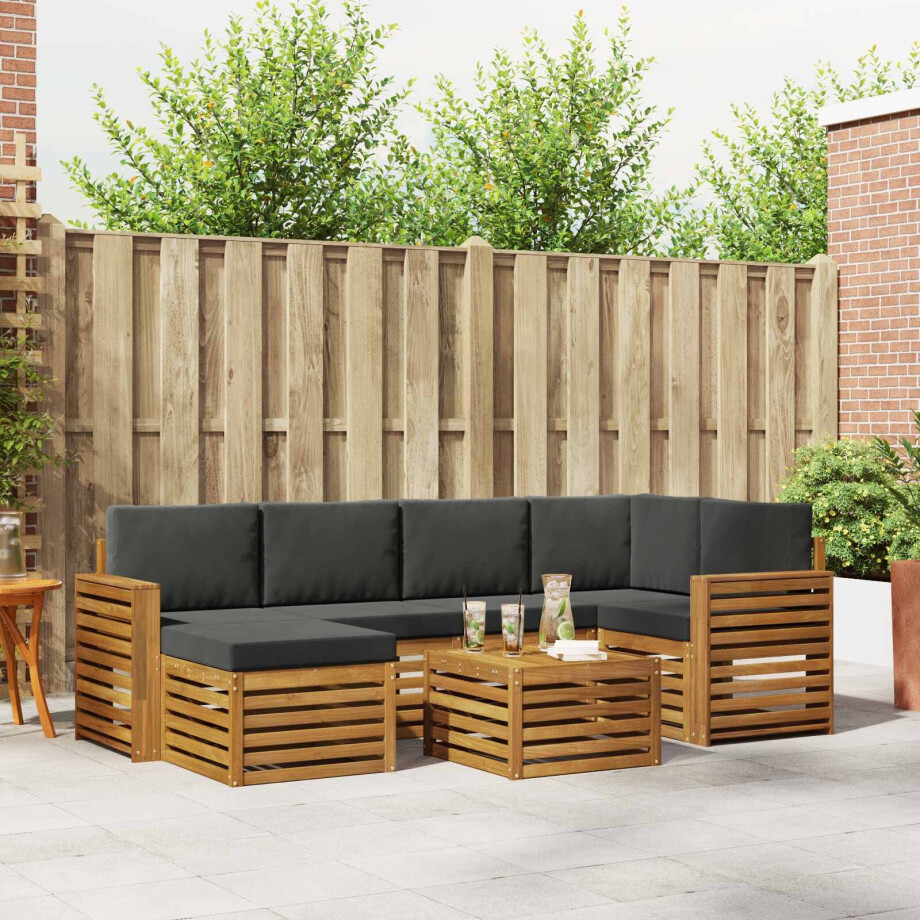 vidaXL Hoekbank Set 7 pcs Natuurlijk en Antraciet Massief Acaciahout afbeelding 1