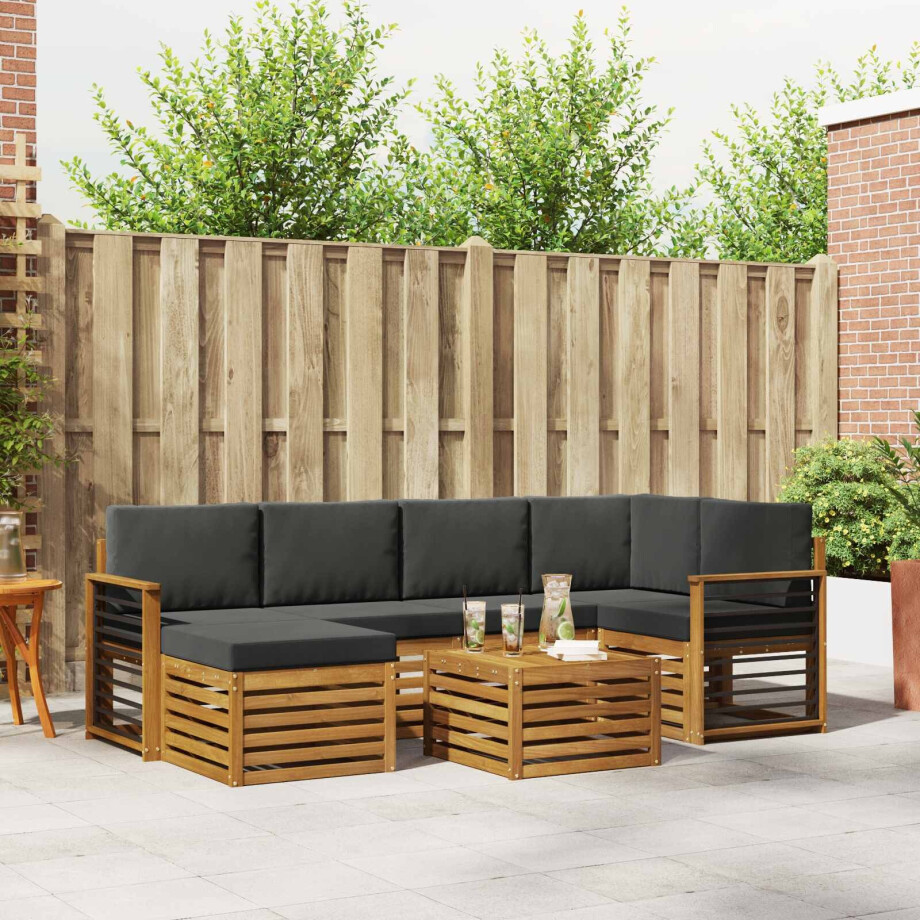 vidaXL Hoekbank Set 7 pcs Natuurlijk en Antraciet Massief Acaciahout afbeelding 1