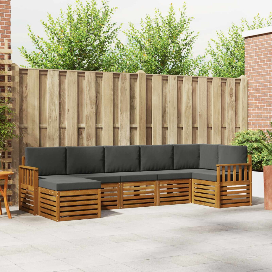 vidaXL Hoekbank Set 7 pcs Natuurlijk en Antraciet Massief Acaciahout afbeelding 1