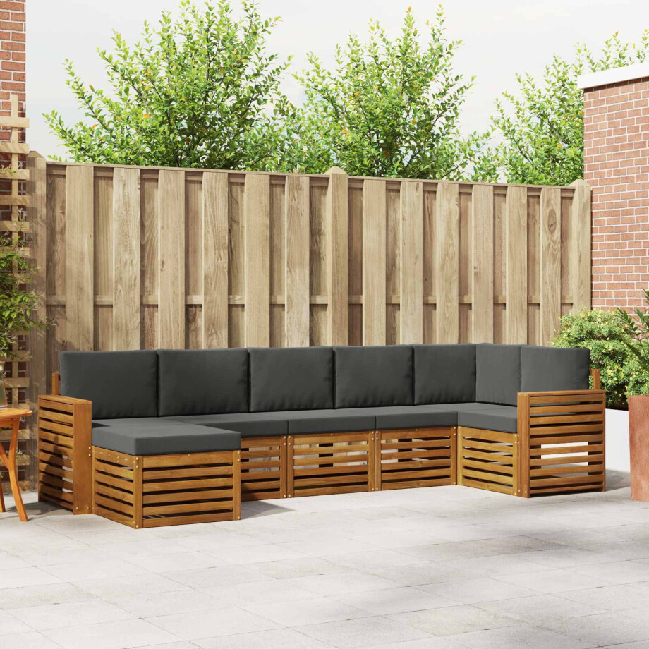 vidaXL Hoekbank Set 7 pcs Natuurlijk en Antraciet Massief Acaciahout afbeelding 1